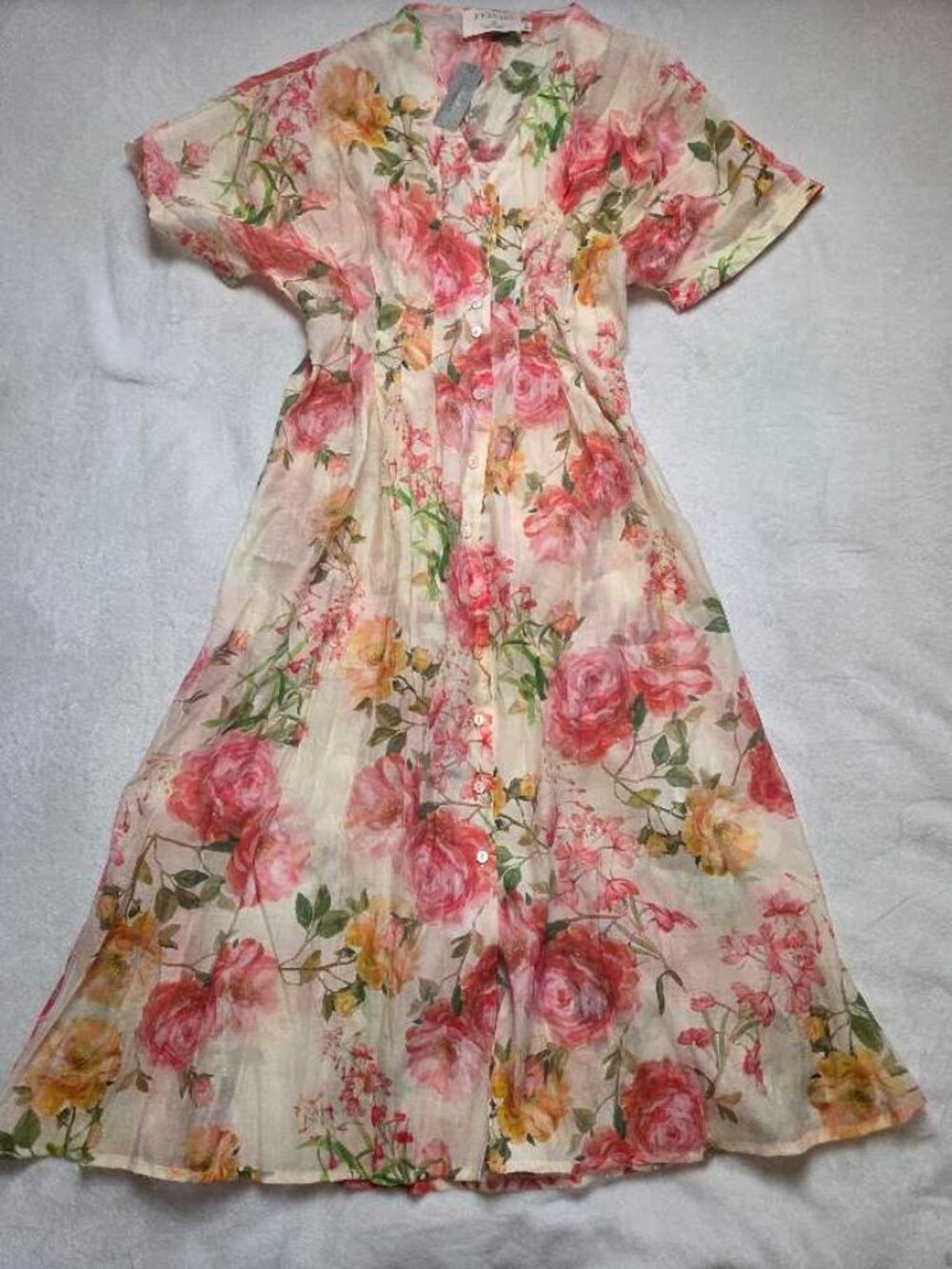 New S Petite Anthropologie x Exquise Tobie Ivory floral midi shirt dress SP